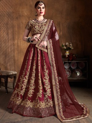 Tasrika Embroidered Semi Stitched Lehenga Choli(Maroon)