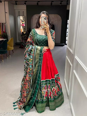 Tathastufeb Printed Semi Stitched Lehenga Choli(Red)