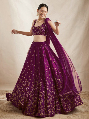 A To Z Cart Embroidered Semi Stitched Lehenga Choli(Purple)