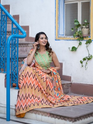 Tasrika Chevron/Zig Zag Semi Stitched Lehenga Choli(Orange)