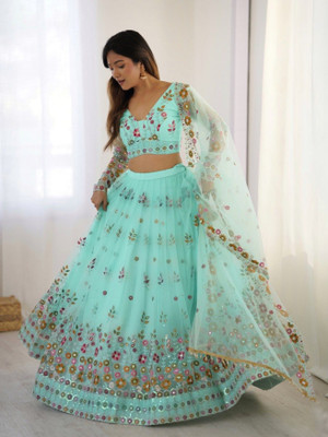 LeeliPeeri Designer Embroidered Semi Stitched Lehenga Choli(Light Blue)
