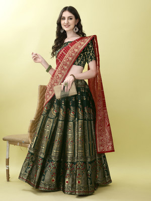A To Z Cart Embellished Semi Stitched Lehenga Choli(Green)
