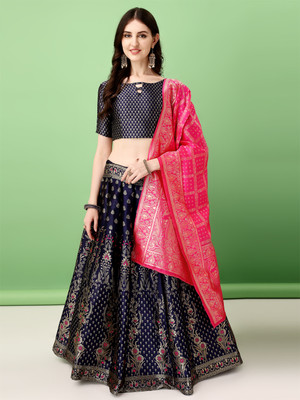 Julee Embellished Semi Stitched Lehenga Choli(Dark Blue)