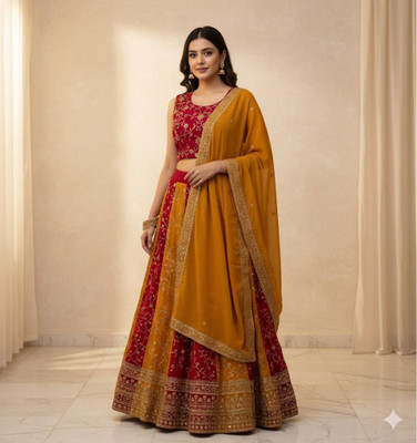 pinklaady Embroidered Stitched Lehenga Choli(Yellow)