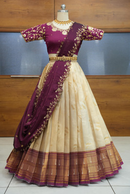 Fabcartz Self Design Semi Stitched Lehenga Choli(White)