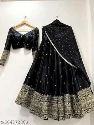 PMD Fashion Embroidered, Self Design Semi Stitched Lehenga Choli(Black)