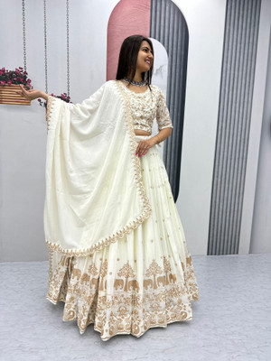 A To Z Cart Embroidered Semi Stitched Lehenga Choli(White)