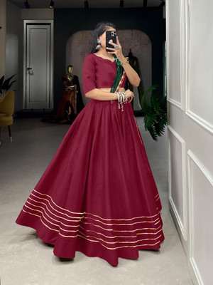 MITRABIZ Solid Semi Stitched Lehenga Choli(Maroon)