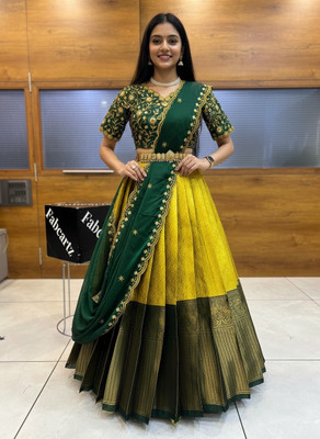 Sonu Creation Self Design Semi Stitched Lehenga Choli(Yellow)