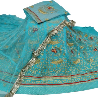 MANTUSHTI Embroidered Semi Stitched Rajasthani Poshak(Light Blue)