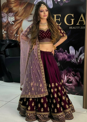 A To Z Cart Embroidered Semi Stitched Lehenga Choli(Purple)