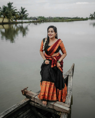 R K INFINITIVE Solid Semi Stitched Lehenga Choli(Black, Red)