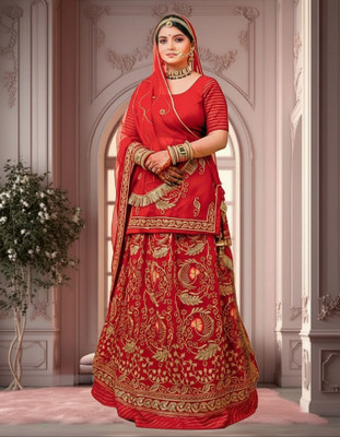 Bhawani Collection Embroidered Semi Stitched Rajputi Poshak(Red)