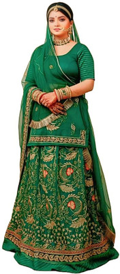 SHRIHARI BUSINESS Embroidered Semi Stitched Rajputi Poshak(Dark Green)