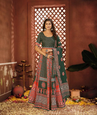 kridhashopping Digital Print Semi Stitched Lehenga Choli(Green, Red)