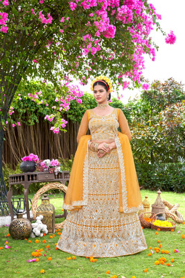 Yogik Creation Embroidered Semi Stitched Lehenga Choli(Yellow)