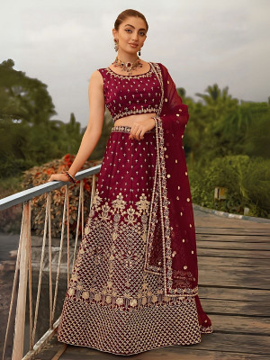 odette Embroidered Semi Stitched Lehenga Choli(Maroon)