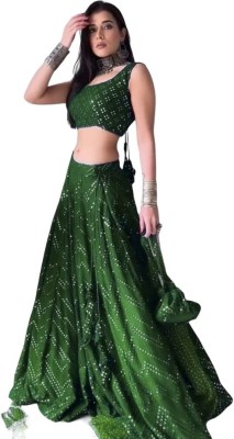 Nena Fashion Embroidered Semi Stitched Lehenga Choli(Dark Green)