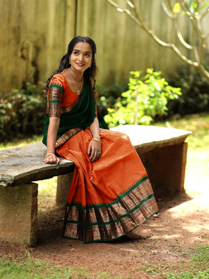 R K INFINITIVE Self Design Semi Stitched Lehenga Choli(Orange, Green)