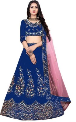 Zinariya Fab Embroidered, Embellished Semi Stitched Lehenga Choli(Blue)