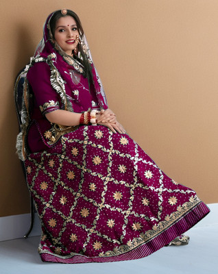 bhojal xcreation Embroidered Semi Stitched Rajasthani Poshak(Purple)