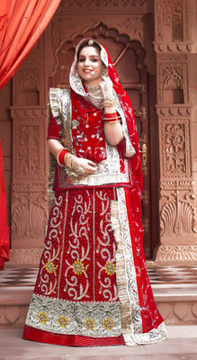 balaji textiles Embroidered Semi Stitched Rajasthani Poshak(Red)