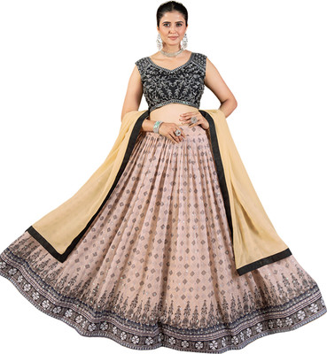 CLOTHTEXTILE Embroidered Semi Stitched Lehenga Choli(Black)
