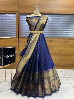 Fabcartz Self Design Semi Stitched Lehenga Choli(Blue)