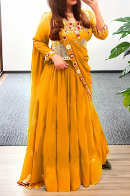 MADHUR HAND WORK ART Embroidered Semi Stitched Lehenga & Crop Top(Yellow)