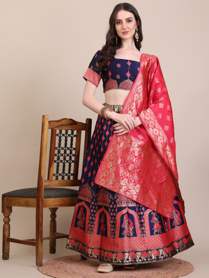 Harshiv Textile Self Design Semi Stitched Lehenga Choli(Blue)
