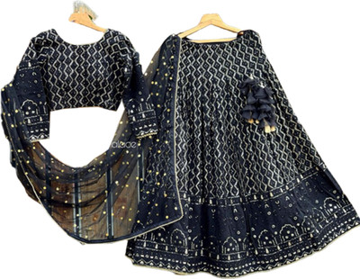 DHRISHUTEXTILE Self Design Semi Stitched Lehenga Choli(Black)