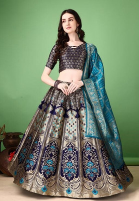 Harshiv Textile Embellished Semi Stitched Lehenga Choli(Light Blue)