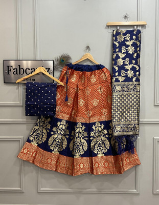 Sonu Creation Self Design Semi Stitched Lehenga Choli(Orange, Blue)