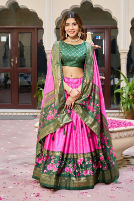 Deepkala Designer Floral Print Semi Stitched Lehenga Choli(Multicolor)