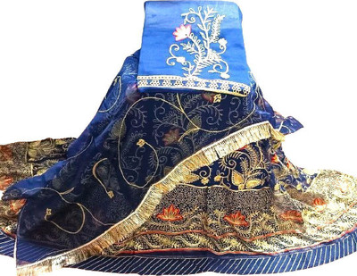 WomenFashion Embroidered Semi Stitched Rajasthani Poshak(Dark Blue)