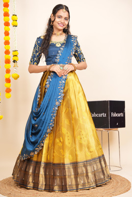 Fabcartz Self Design Semi Stitched Lehenga Choli(Yellow)