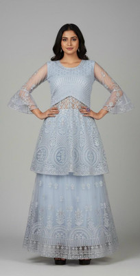 pinklaady Embroidered Stitched Lehenga Choli(Blue)