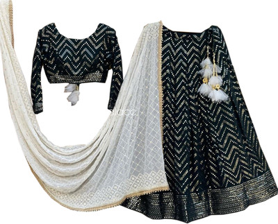Aptex Self Design Semi Stitched Lehenga Choli(Black)