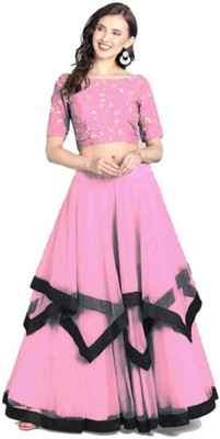 RamKrupa Creation Solid, Embroidered Semi Stitched Lehenga Choli(Pink)