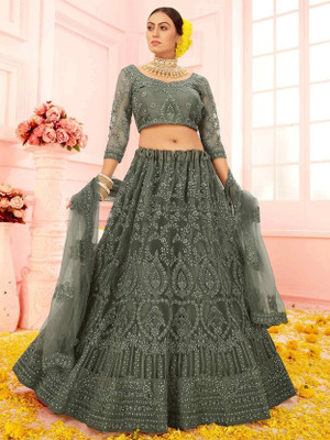 Udbhav Export Embroidered Semi Stitched Lehenga Choli(Light Green)