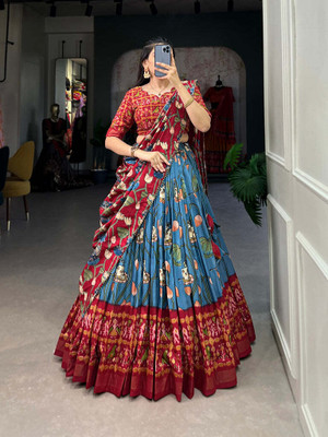 Pal Enterprise Floral Print, Paisley Semi Stitched Lehenga Choli(Blue)