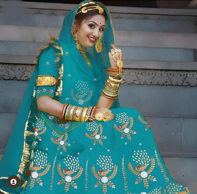 HOUSE OF COMMON Embroidered Semi Stitched Rajasthani Poshak(Light Blue)