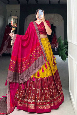 AAYUSHYAM ENTERPRISE Printed Semi Stitched Lehenga Choli(Yellow)