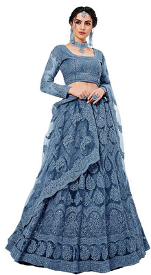 Laxmidhar Embroidered Semi Stitched Lehenga Choli(Light Blue)
