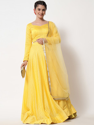 Divastri Embroidered Semi Stitched Lehenga Choli(Yellow)