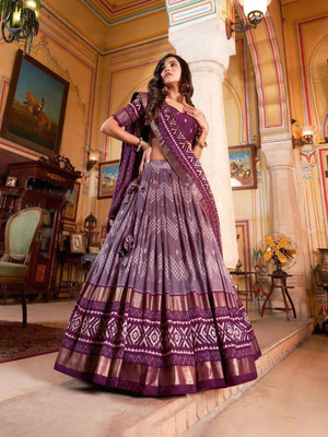 Rudra Enterprise Printed Semi Stitched Lehenga & Crop Top(Purple)