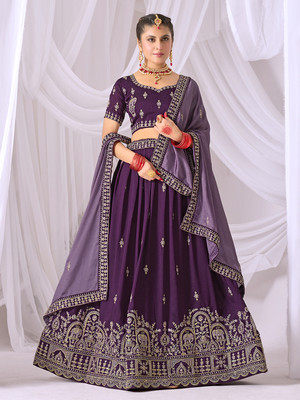 Jogmaya Fashion Embroidered Semi Stitched Lehenga Choli(Purple)