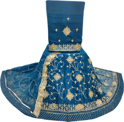 MANTUSHTI Embroidered Semi Stitched Rajasthani Poshak(Blue)