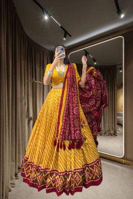 viraasat Printed, Leheriya Semi Stitched Lehenga Choli(Yellow)