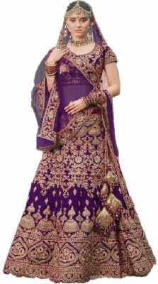 DRISHNAFASHION Embroidered Semi Stitched Lehenga Choli(Purple)